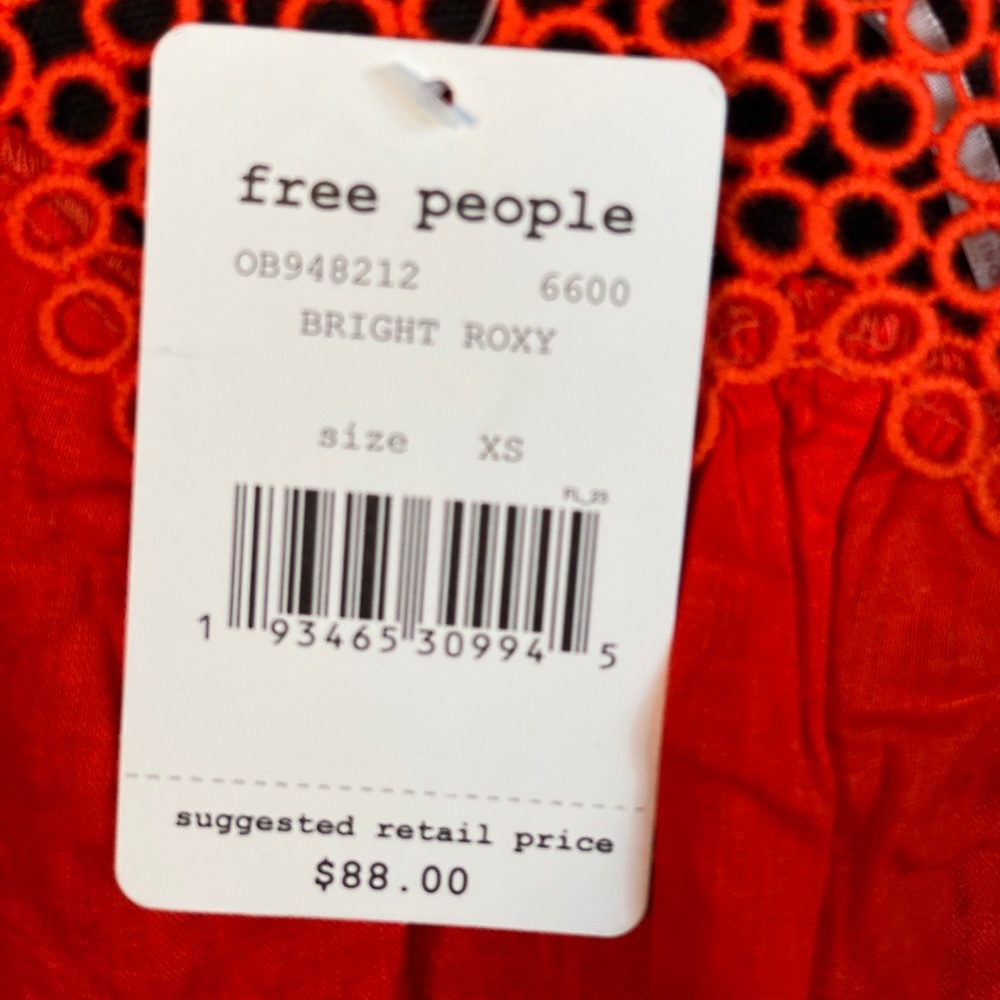 Free People Bright Roxy Red Peasant Cami Top XS - Picture 3 of 3